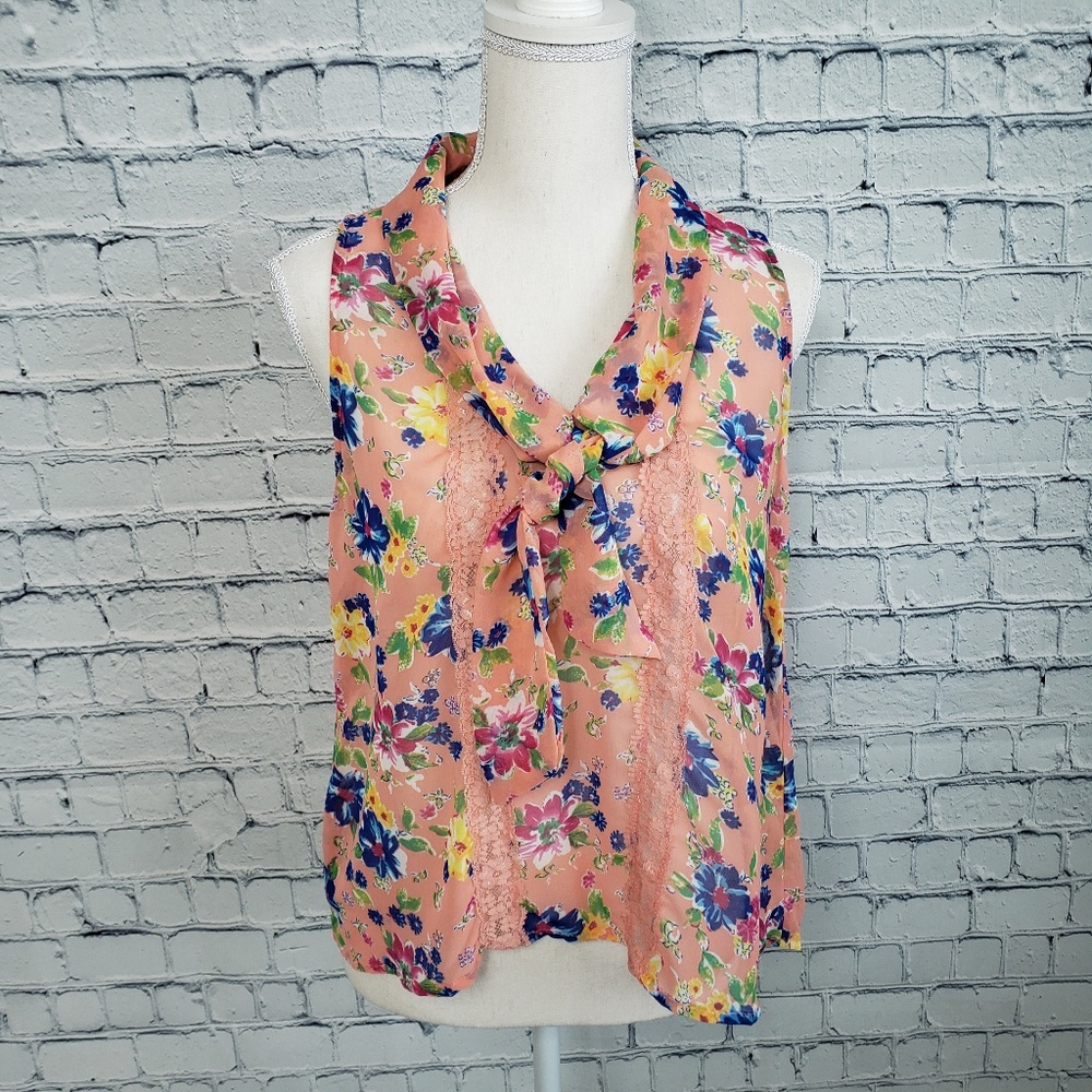 Coral Top with Floral Print